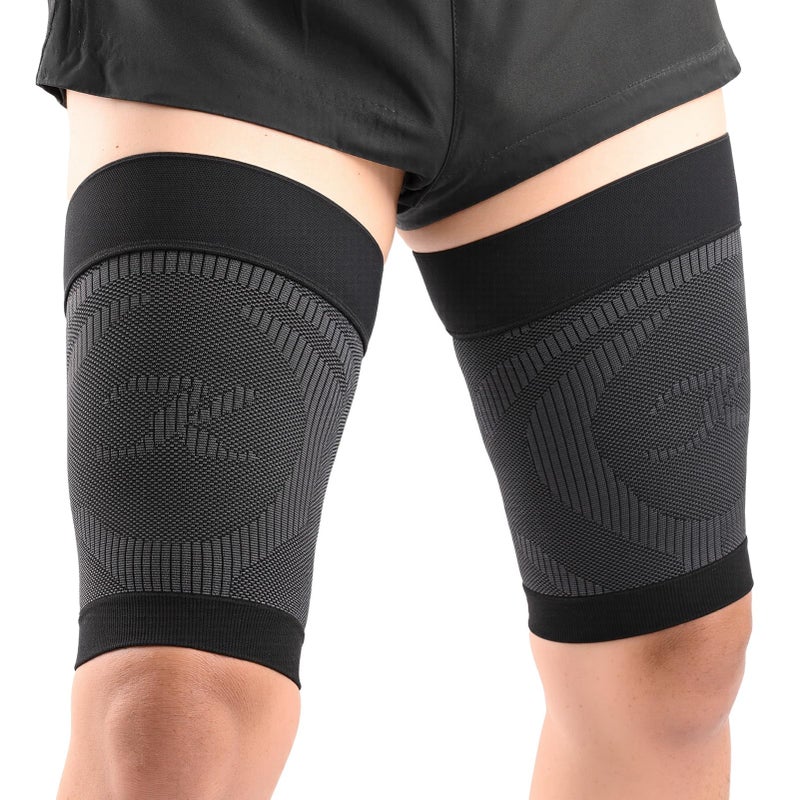Thigh Compression Sleeves Pair Unisex Hamstring Compression Sleeve for Quad Groin Pain Relief Recovery Thigh Brace Wrap Great for Running Sports Injury Upper Leg Sleeves Black L